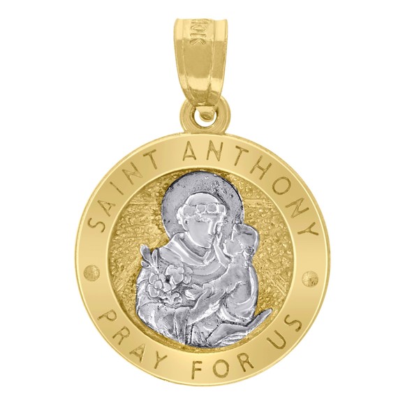 10kt 10k Two-Tone Gold Unisex Textured Saint Anthony Pray For Us Charm Pendant